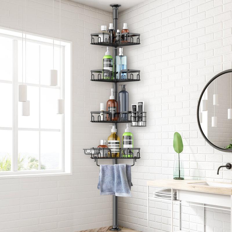 Wayfair Saraih Black Stainless Steel Bathroom Towel Rack Tension Corner Shower Caddy Single Panel