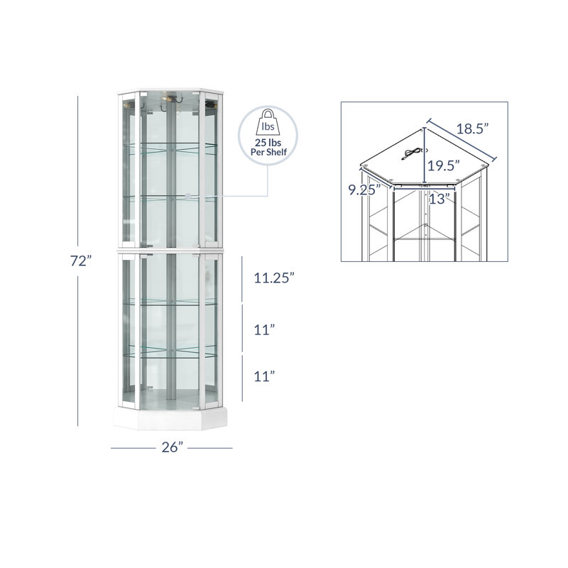 Wayfair Schmidt Wood/Glass Lighted Corner Curio Cabinet 72" H