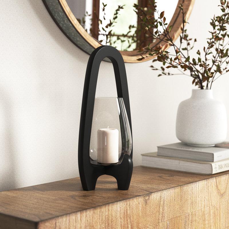 Wayfair Sculpted Wood Glass Hurricane Lantern For Decorative Use Mango Wood And Glass