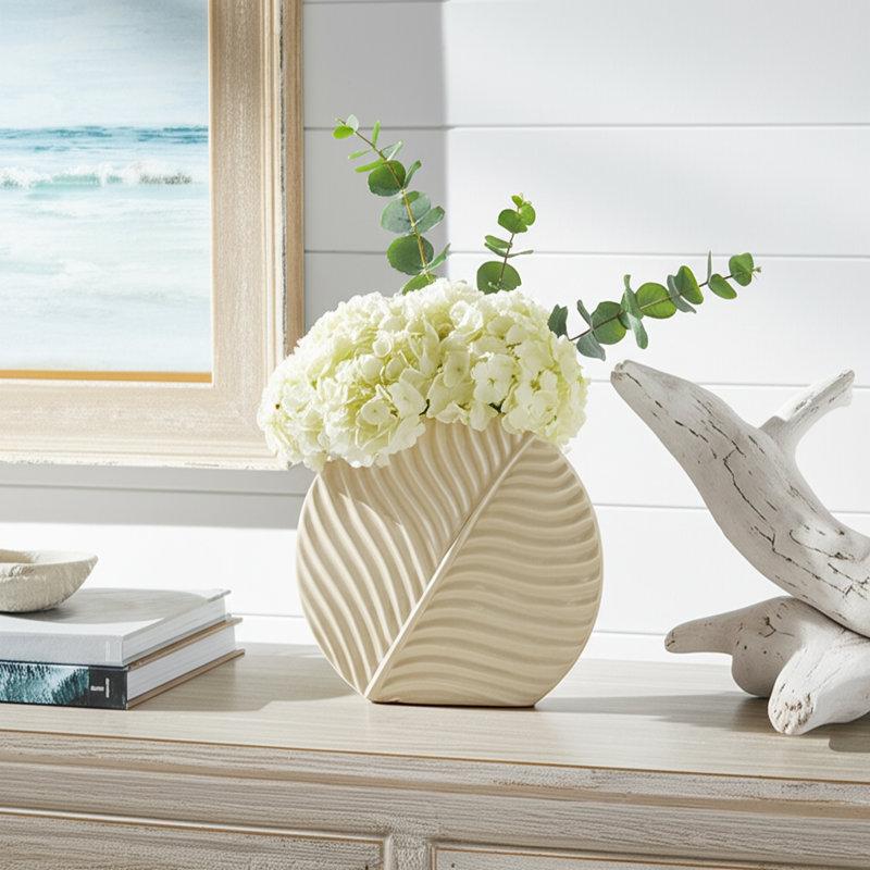 Wayfair Sculptural Tall Vase With Leaf Texture For Console And Entryway Design - Flower Vase For Home Decor