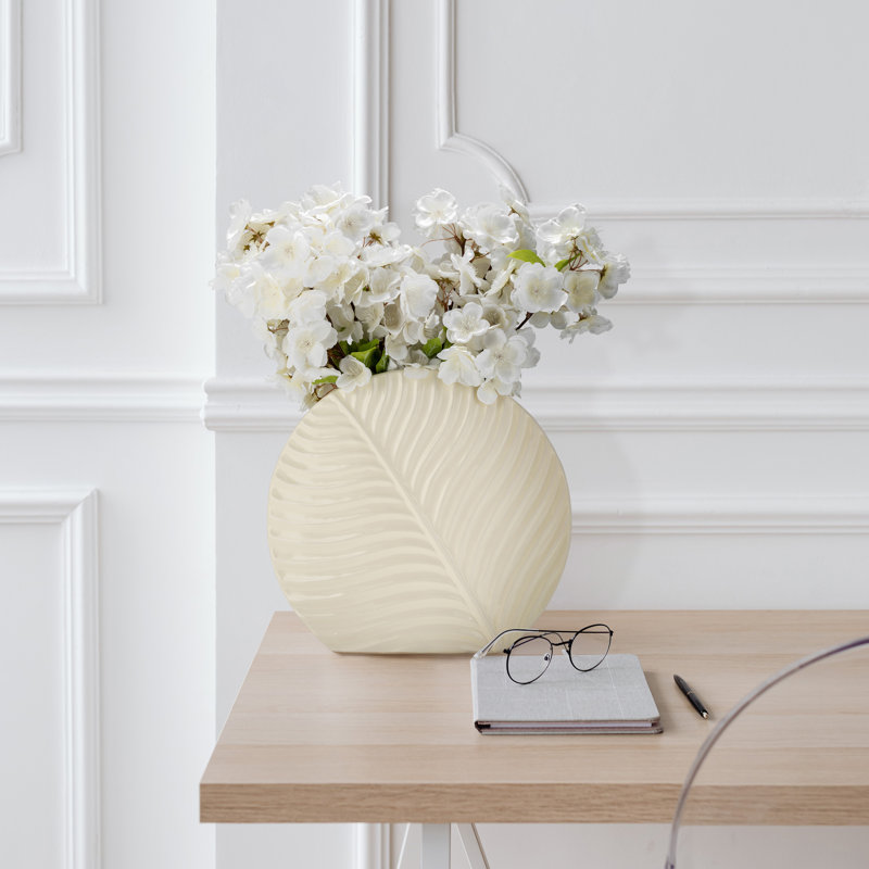 Wayfair Sculptural Tall Vase with Leaf Texture for Console and Entryway Design - Flower Vase for Home Decor