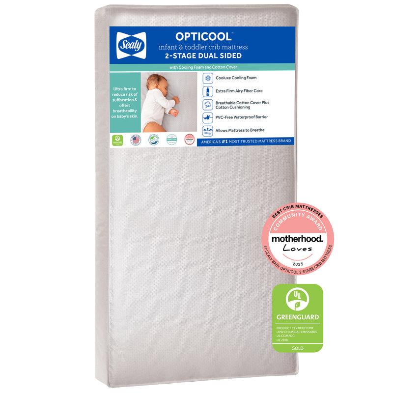 Wayfair Sealy Baby OptiCool Breathable 2 Stage Crib Mattress & Toddler Mattress GREENGUARD GOLD Certified 52" X 28"