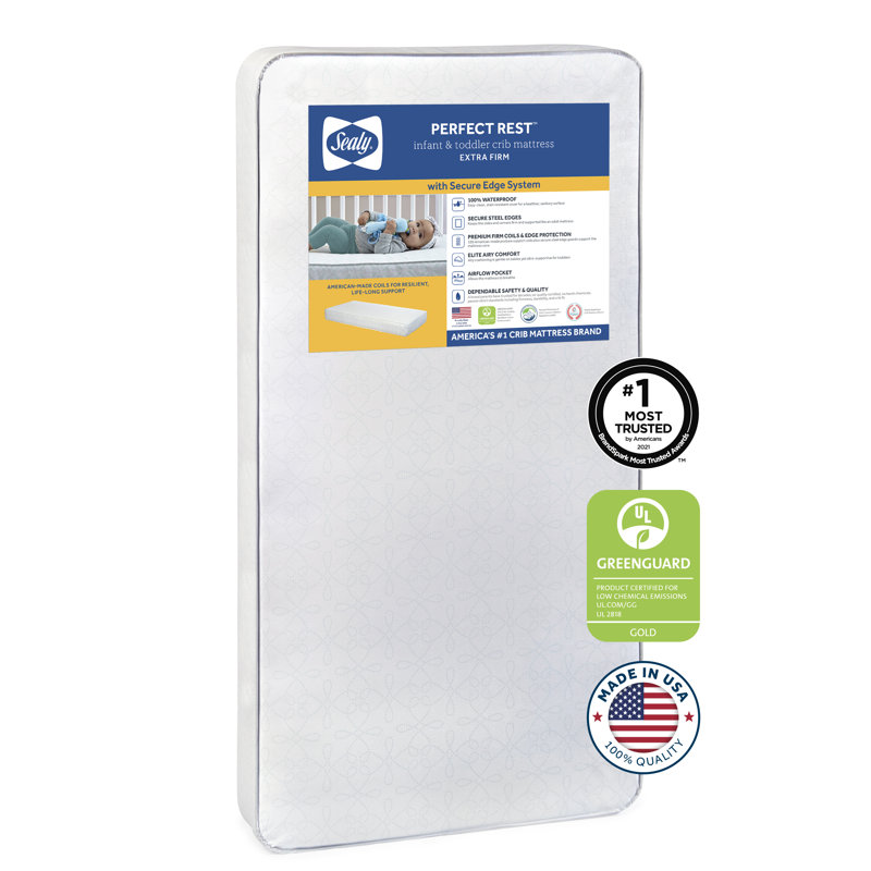 Wayfair Sealy Baby Premium Firm Hypoallergenic Baby Crib Mattress & Toddler Bed Mattress Waterproof Baby Mattress 150 Coils Air Quality Certified 52"x28"