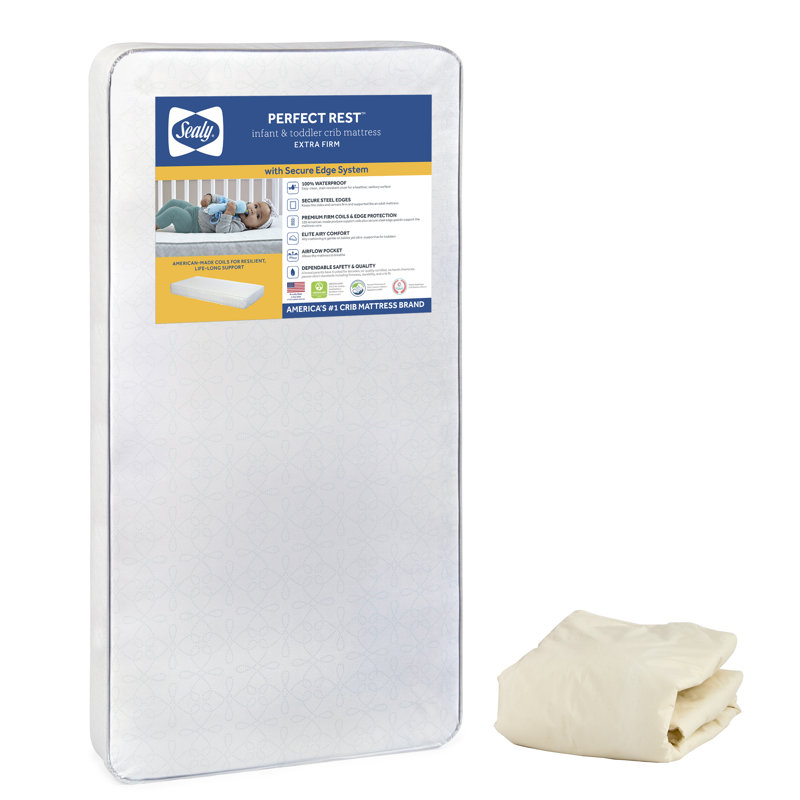 Wayfair Sealy Baby Premium Firm Hypoallergenic Baby Crib Mattress & Toddler Bed Mattress Waterproof Baby Mattress 150 Coils Air Quality Certified 52"x28"