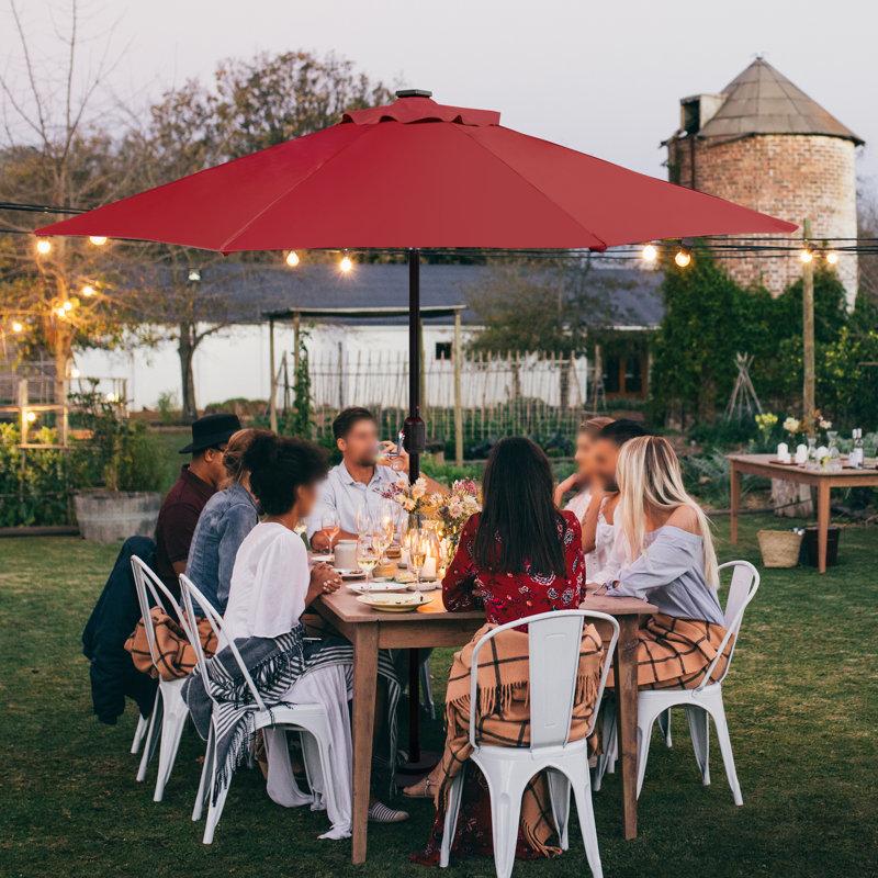 Wayfair Serod 9Ft 32 LED Lighted Patio Umbrella Solar Market Umbrella With Tilt Push Button