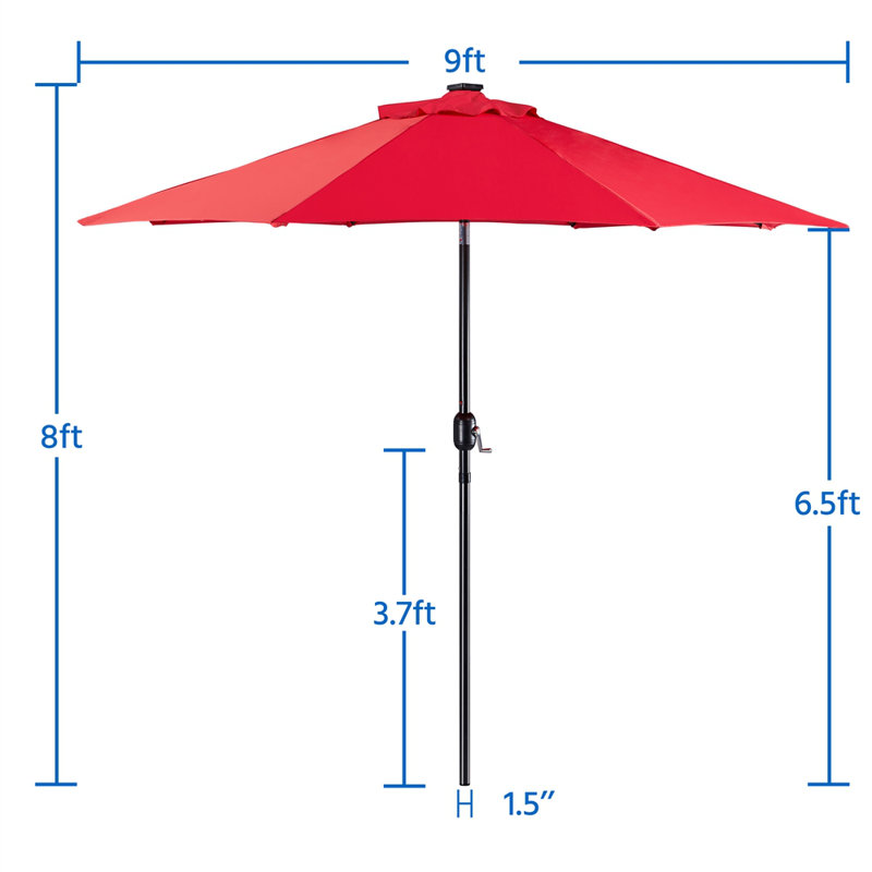 Wayfair Serod 9Ft 32 LED Lighted Patio Umbrella Solar Market Umbrella With Tilt Push Button