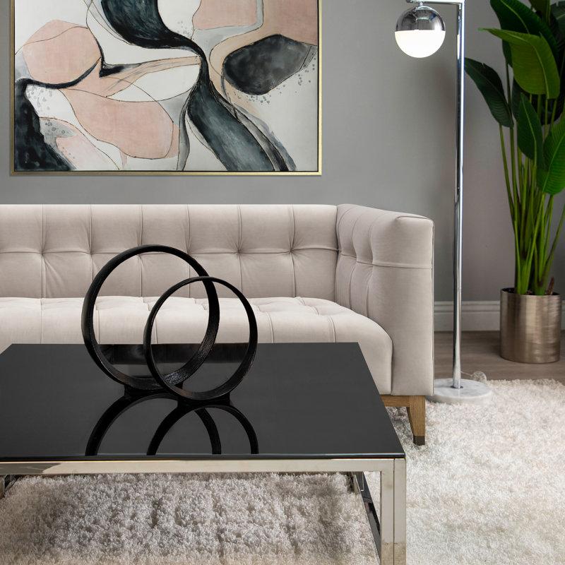 Wayfair Set Of 2 Metal Ring Sculptures - Modern Abstract Black Aluminum 12" And 14" Circular Sculpture