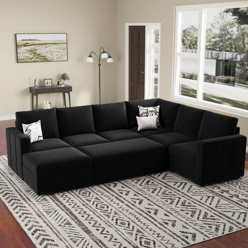Wayfair Seybert Pull-Out Sofa Bed Sectional With Storage Ottoman