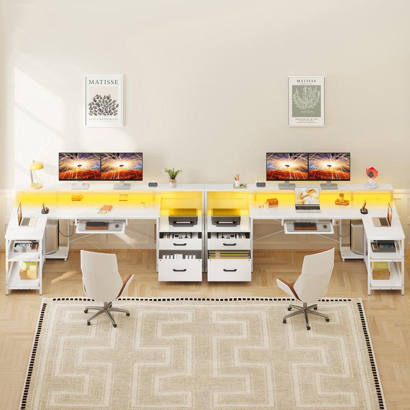 Wayfair Sholpan LED L-Shaped Desk With Cabinet With Power Outlets