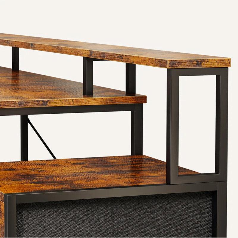 Wayfair Sholpan LED L-Shaped Desk With Cabinet With Power Outlets