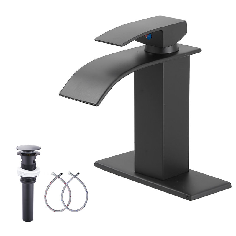 Wayfair Single-Hole Single-handle Bathroom Faucet With Drain Assembly P-3005-Black