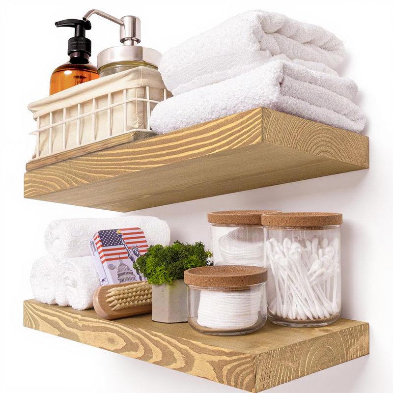 Wayfair Solid Wood Floating Shelves Wooden Shelves for Wall (Set of 2)