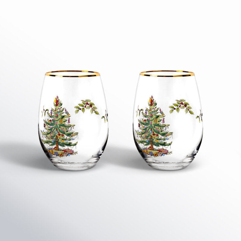 Wayfair Spode Christmas Tree Stemless Wine Glasses 19Oz (Set Of 4)