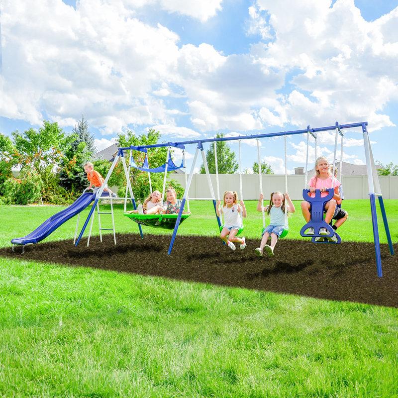 Wayfair Sportspower Outdoor Rosemead Metal Swing Set With Lifetime Warranty On 6' Double Wall Slide