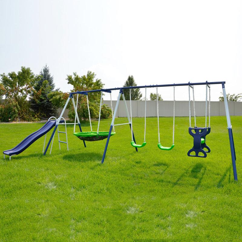 Wayfair Sportspower Outdoor Rosemead Metal Swing Set With Lifetime Warranty On 6' Double Wall Slide