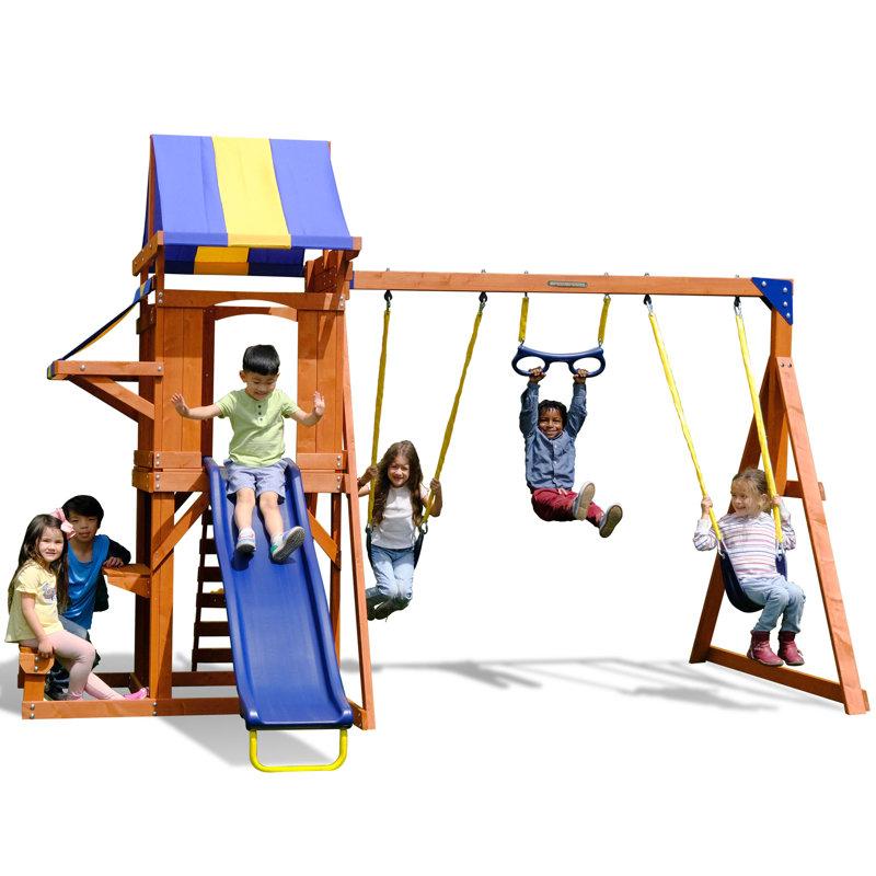 Wayfair Sportspower Sunnyslope Wooden Swing Set with Lifetime Warranty on 6' Double Wall Slide