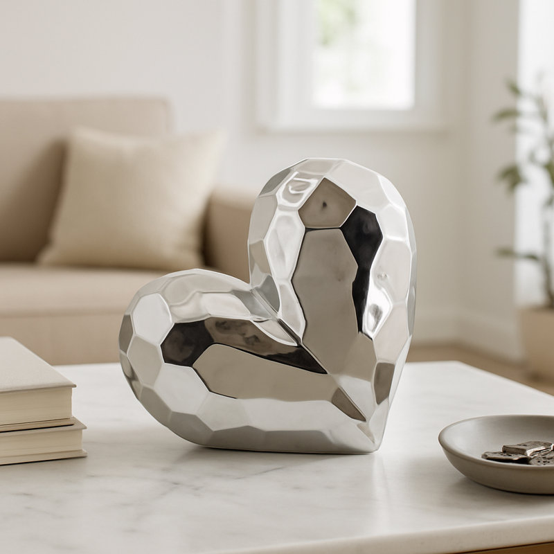 Wayfair Stoneware Ceramic Geometric Heart Sculpture - Modern Abstract Decorative Object With Faceted Design Durable And Elegant Home Accent