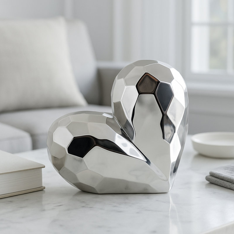 Wayfair Stoneware Ceramic Geometric Heart Sculpture - Modern Abstract Decorative Object With Faceted Design Durable And Elegant Home Accent
