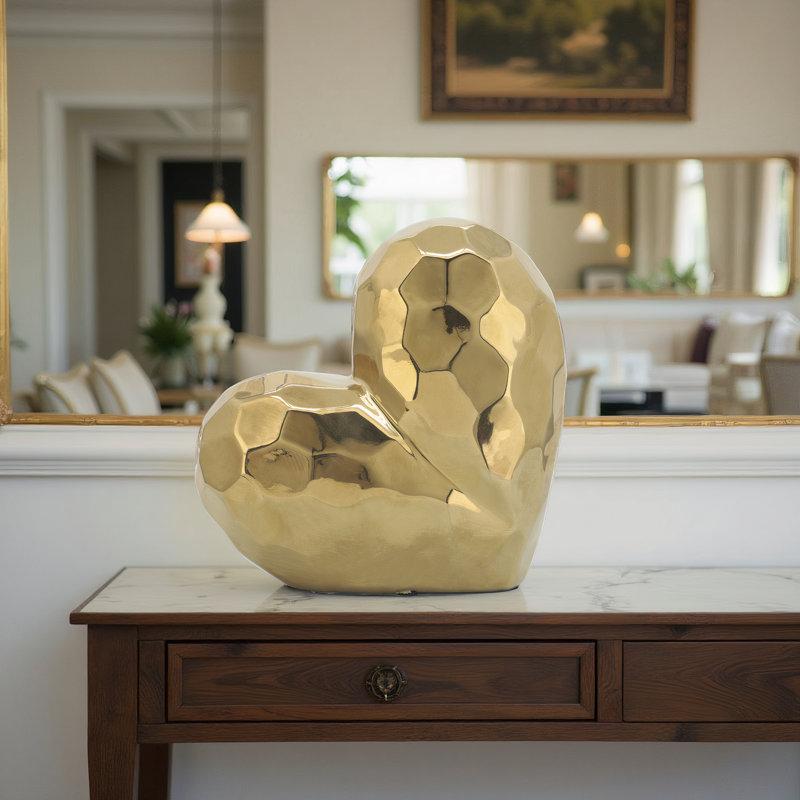 Wayfair Stoneware Ceramic Geometric Heart Sculpture - Modern Abstract Decorative Object With Faceted Design Durable And Elegant Home Accent
