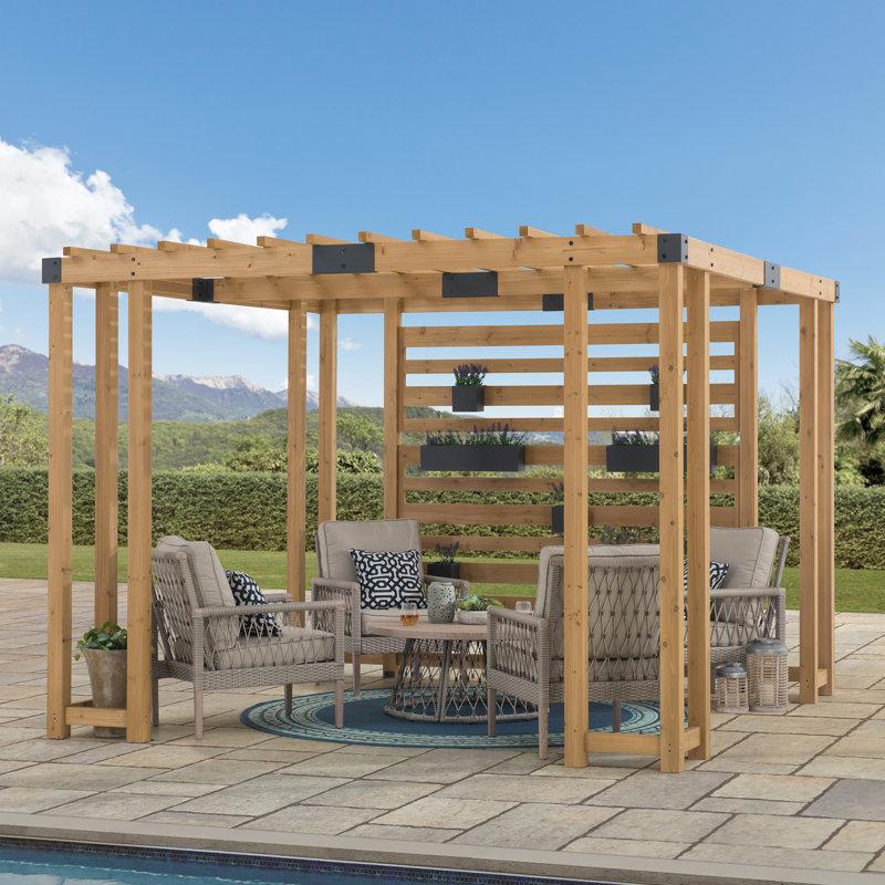 Wayfair Sunjoy 10.5 ft. x 10 ft. Sophia Cedar Wood Pergola with Adjustable Hanging Planters