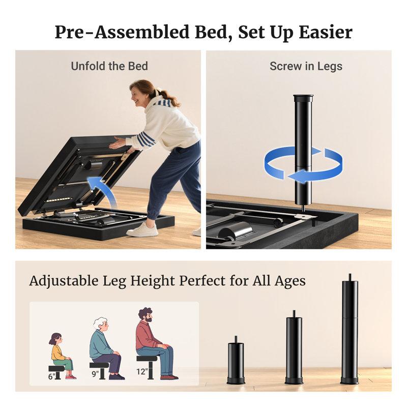 Wayfair T600 Adjustable Bed Frame With Remote & Massage - Syncable Electric Beds Bases Zero Gravity Dual Side USB Nightlight Quiet Motor 5 Min Easy Assembly