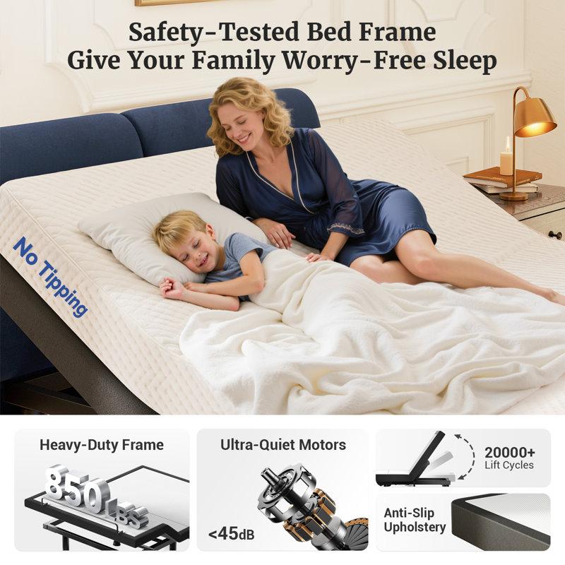 Wayfair T600 Adjustable Bed Frame With Remote & Massage - Syncable Electric Beds Bases Zero Gravity Dual Side USB Nightlight Quiet Motor 5 Min Easy Assembly