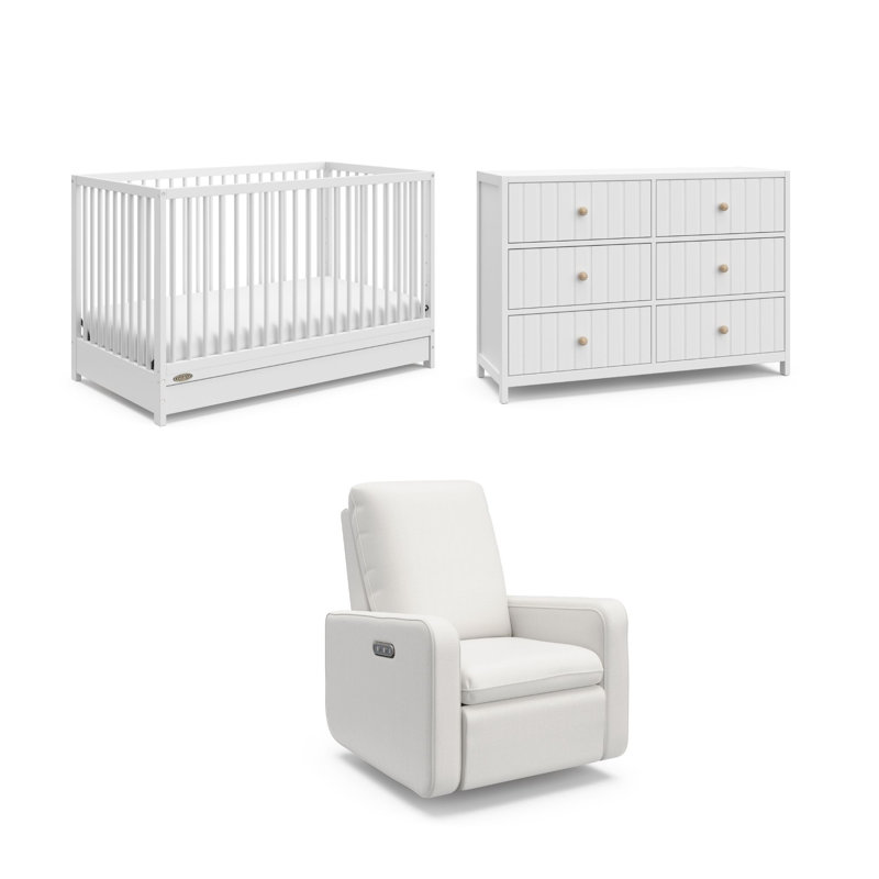 Wayfair Teddi 5-In-1 Convertible Crib With Drawer 6 Drawer Dresser And Power Recliner 3-Piece Collection Nursery Set