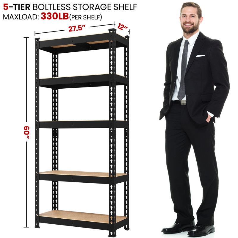 Wayfair Tevis 60" H X 27.5" W X 12" D 5 Tiers Boltless Adjustable Storage Shelf Goods Rack
