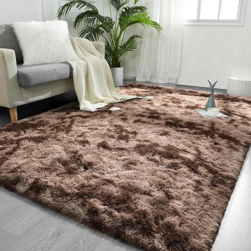 Wayfair Tie-Dyed Coffee Washable Shaggy Large Area Rugs For Living Room