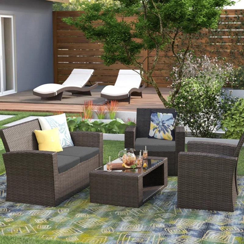 Wayfair Tisdale Wicker/Rattan 4 - Person Seating Group With Cushions