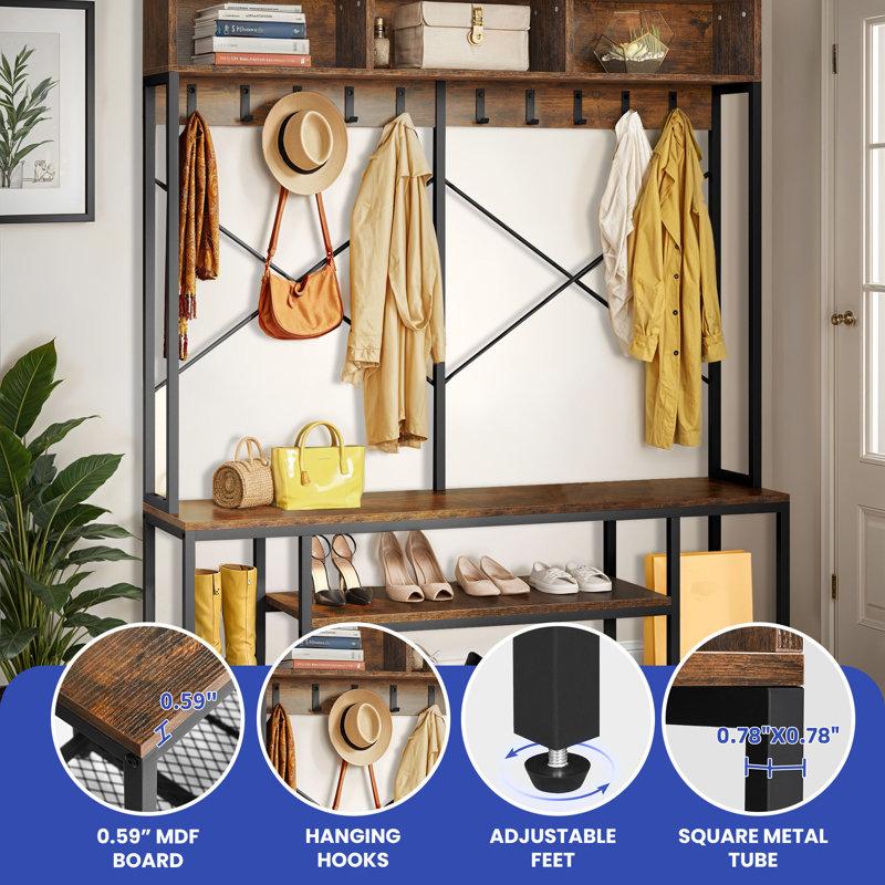 Wayfair Tollison Hall Tree 59'' Wide With Bench And Shoe Storage For Living Room Entryway