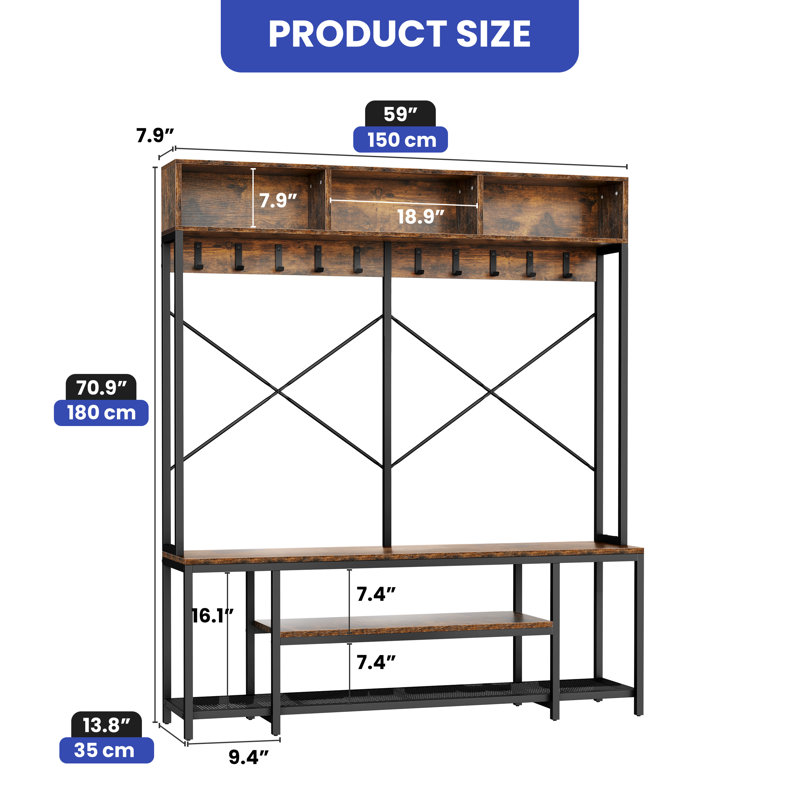 Wayfair Tollison Hall Tree 59'' Wide With Bench And Shoe Storage For Living Room Entryway