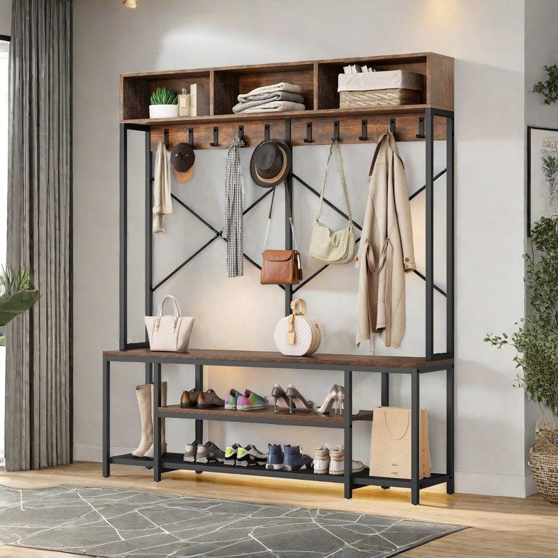 Wayfair Tollison Hall Tree 59'' Wide with Bench and Shoe Storage for Living Room Entryway