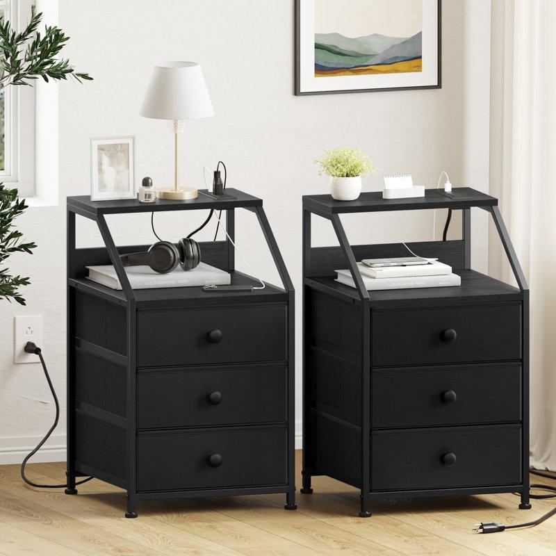 Wayfair Travison Nightstands With 3 Drawers & Outlets Bedside Tables With 2 USB Ports & 2-Tier Open Shelf