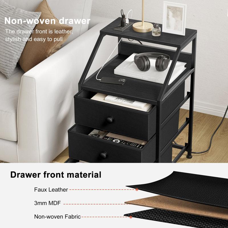 Wayfair Travison Nightstands With 3 Drawers & Outlets Bedside Tables With 2 USB Ports & 2-Tier Open Shelf