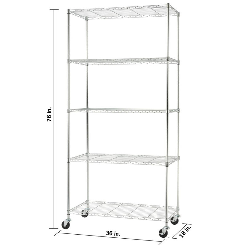 Wayfair TRINITY EcoStorage 5-Tier NSF Steel Wire Shelving Unit W/ Wheels (36 In. W X 18 In. D)