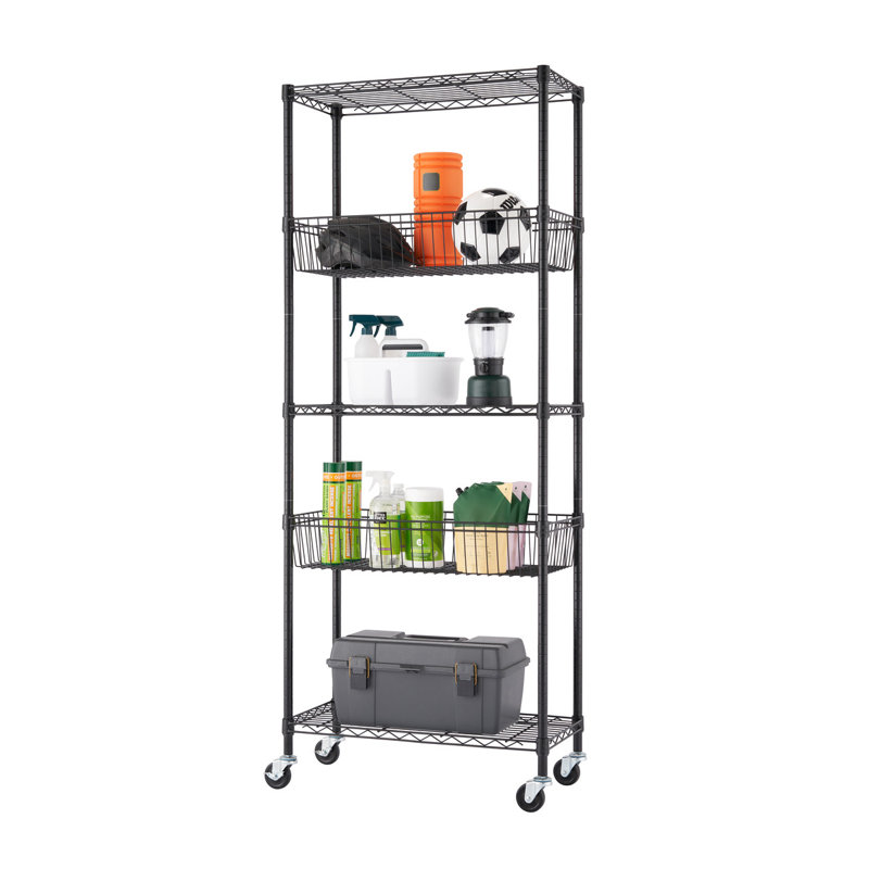 Wayfair TRINITY EcoStorage 5-Tier NSF Steel Wire Shelving W/ Baskets And Wheels(30 In. W X 14 In. D)