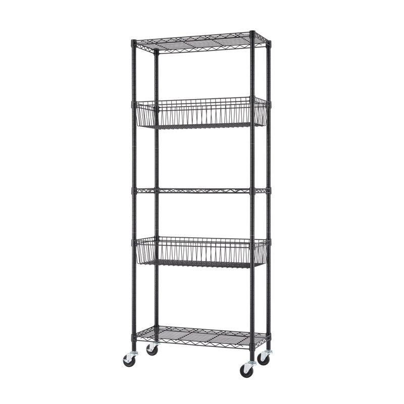 Wayfair TRINITY EcoStorage 5-Tier NSF Steel Wire Shelving W/ Baskets And Wheels(30 In. W X 14 In. D)