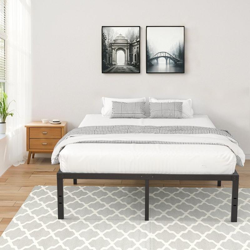 Wayfair Turberville 16'' Black Metal Platform Bed Frame With Steel Slat Support No Box Spring Needed Queen Size