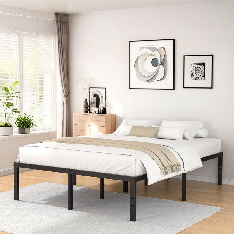 Wayfair Turberville 16'' Black Metal Platform Bed Frame With Steel Slat Support No Box Spring Needed Queen Size