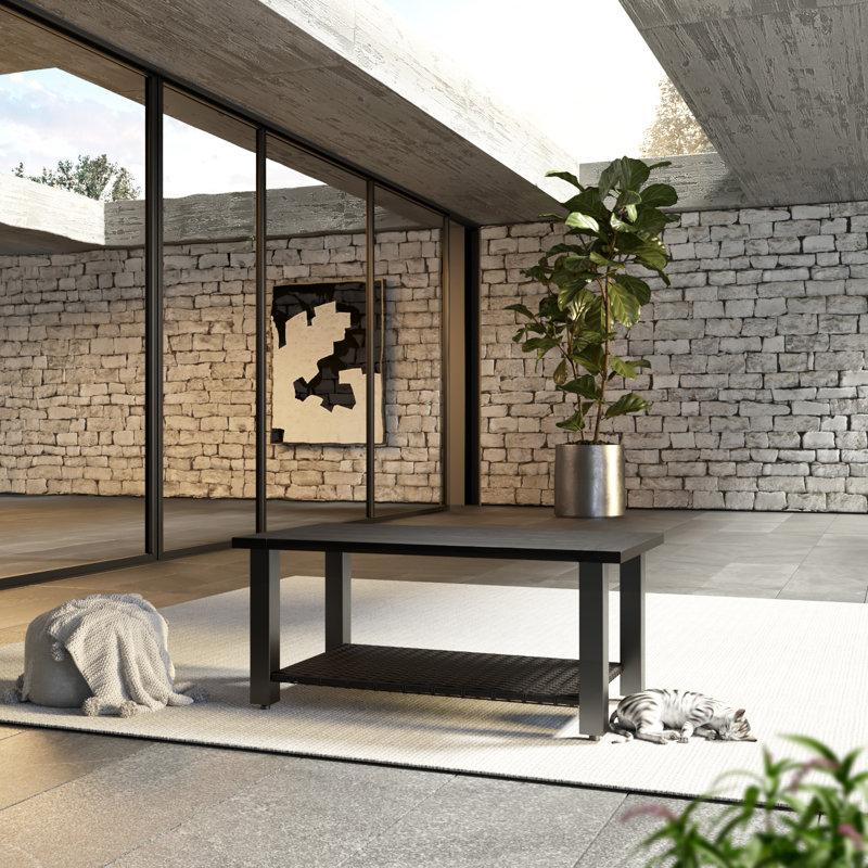 Wayfair Umeh Melbourne Outdoor Patio Coffee Table With Wicker Storage Shelf