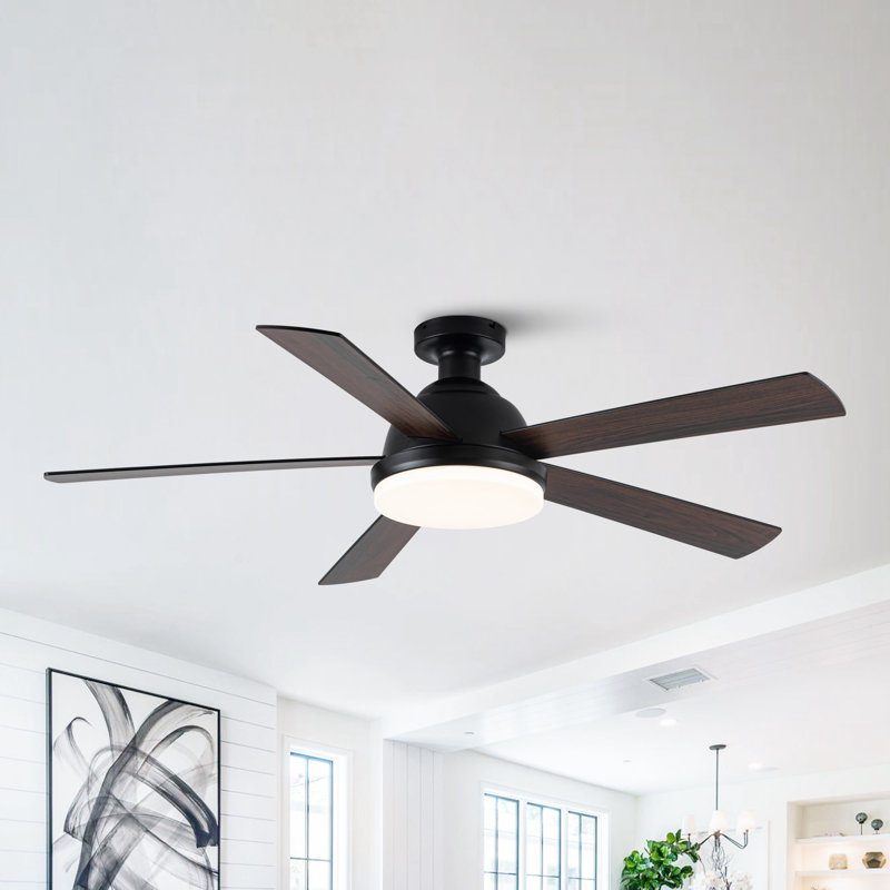 Wayfair Vaczon 52" Modern Smart Dimmable 3CCT LED Ceiling Fan 6-Speed Flush Mount Indoor/Outdoor Fan With Double-Sided Wood Blades Timer Remote And APP Control