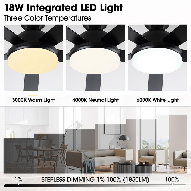 Wayfair Vaczon 52" Modern Smart Dimmable 3CCT LED Ceiling Fan 6-Speed Flush Mount Indoor/Outdoor Fan With Double-Sided Wood Blades Timer Remote And APP Control