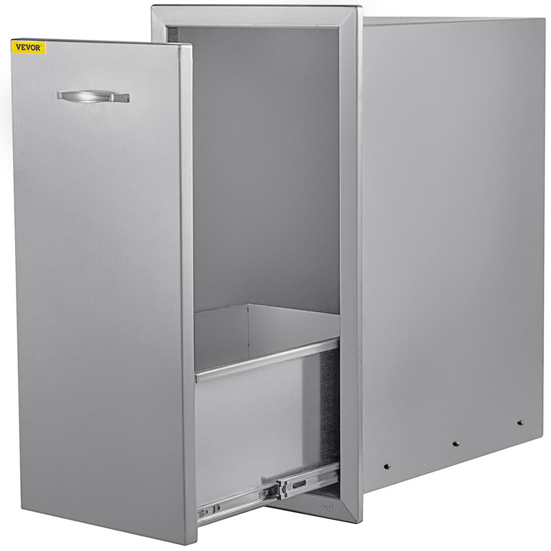 Wayfair VEVOR 13.4"W X 26"H X 19.6"D Stainless Pull Out Trash Drawer Outdoor Kitchen Bin With Pull Out Tray