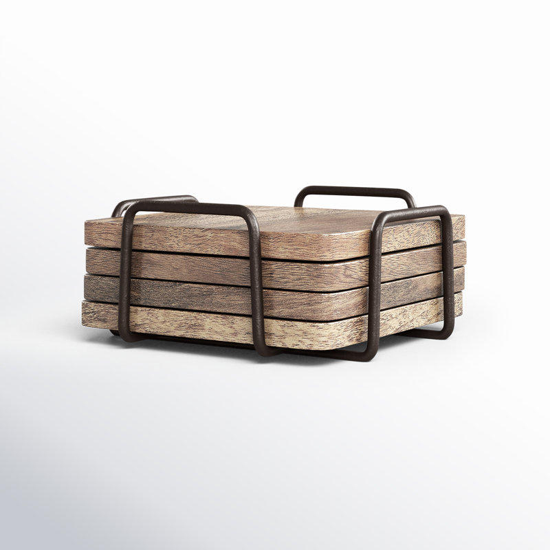 Wayfair Wallis Square 4 Piece Coaster Set With Holder (Set Of 4)