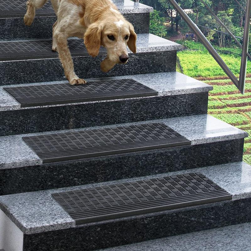 Wayfair Waterproof Low Profile Non-Slip Indoor/Outdoor Black Rubber Stair Treads 10 In. X 26.5 In. (Set Of 5)