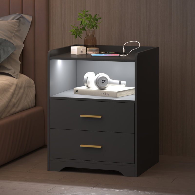 Wayfair 17.7" 2 - Drawer Nightstand With Light Sensor