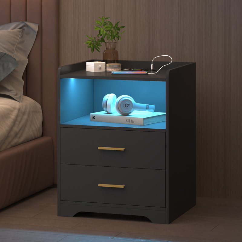 Wayfair 17.7" 2 - Drawer Nightstand With Light Sensor