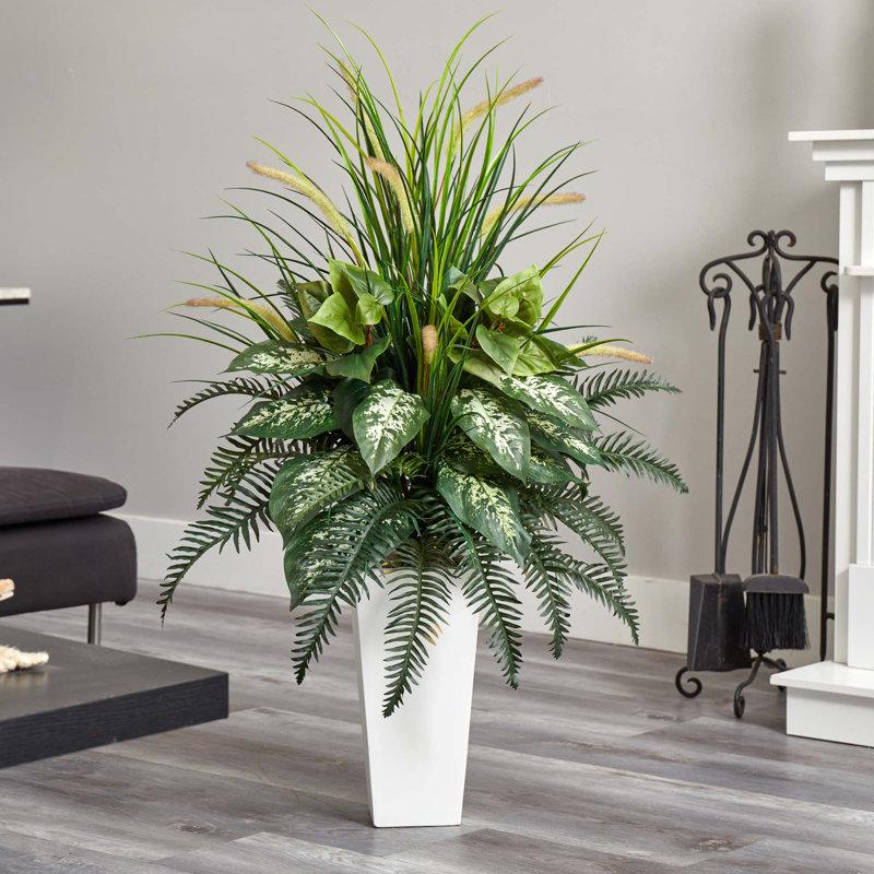 Wayfair 48'' Faux Fern Plant In Ceramic Planter