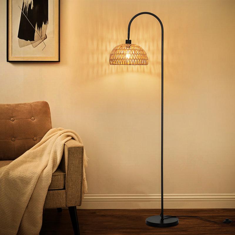 Wayfair Aarzo 62" Arched/Arc Rattan Floor Lamp